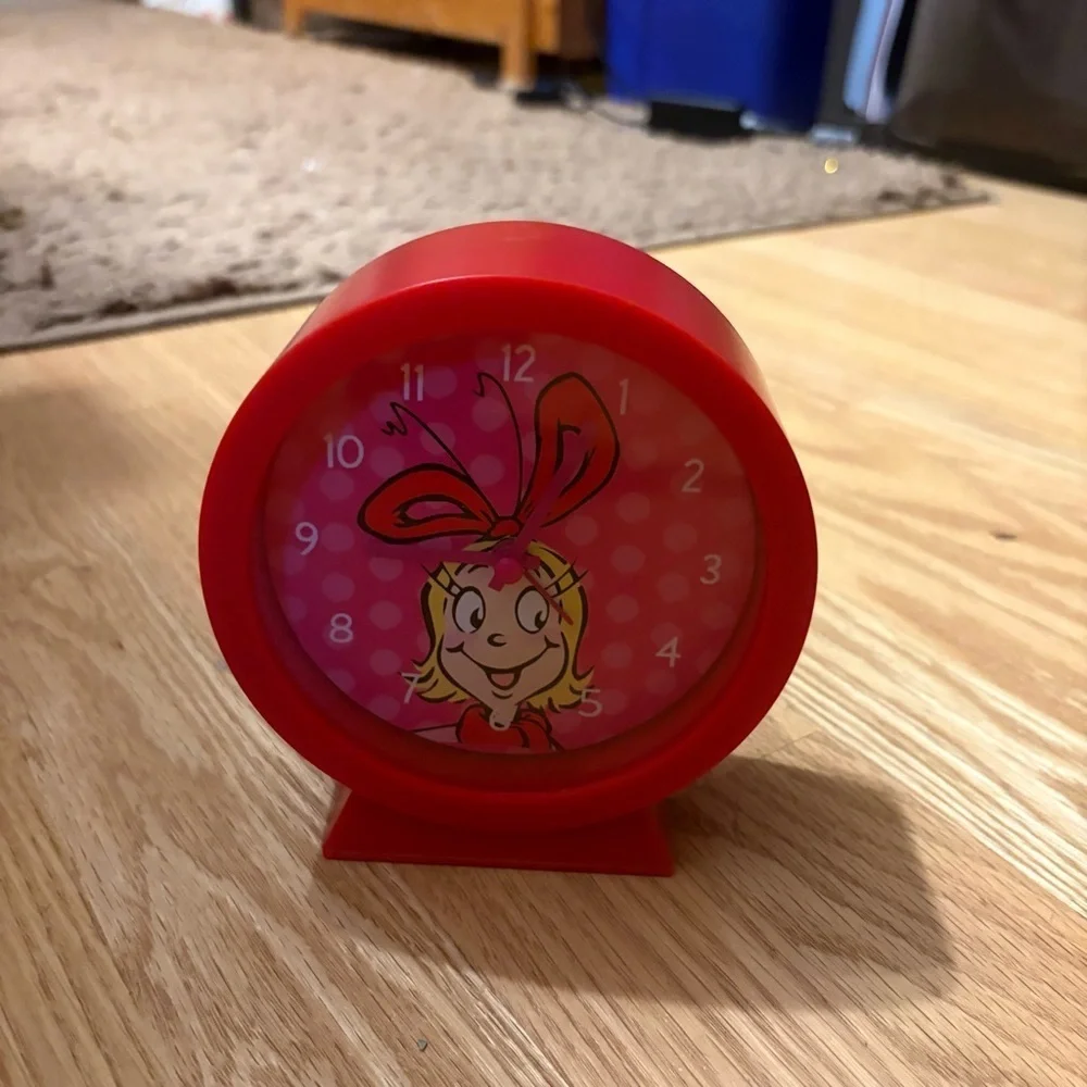 Dr. Seuss Grinch Cindy Lou Who Standing Alarm Clock NEW Christmas Decor Red